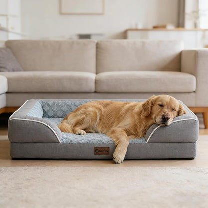 Orthopedic Dog Beds for Extra Large Sized Dogs, Waterproof Memory Foam XL Pet Bed with Sides 42x30Inch, Non-Slip and Egg-Crate Foam Big Dog Couch Bed with Removable Washable Cover, Grey