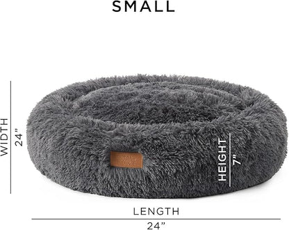 Town & Country Luxe CuddleTown Fuzzy Solid Donut Pet Bed, Soft, Cozy & Calming, Non-Slip Bottom, 100% Machine Washable, Dark Grey, Small 24"x24"x7" Round