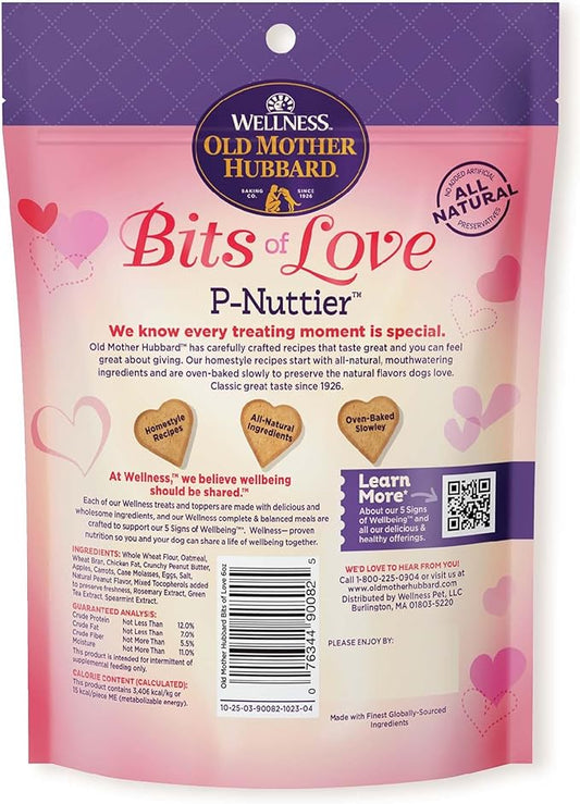 Old Mother Hubbard Wellness Bits of Love P-Nuttier Dog Biscuits, Natural, Seasonal, Valentine's Day Treats, Peanut Butter Flavor, (6 Ounce Bag) (Pack of 2)