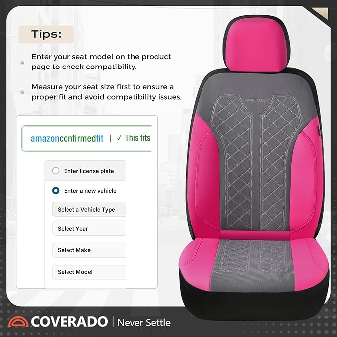 Coverado Car Seat Covers 2-Pack, Luxury Front Seat Covers, Automotive Car Seat Protectors, Pink Seat Covers Universal Fit for SUVs, Trucks, Sedans