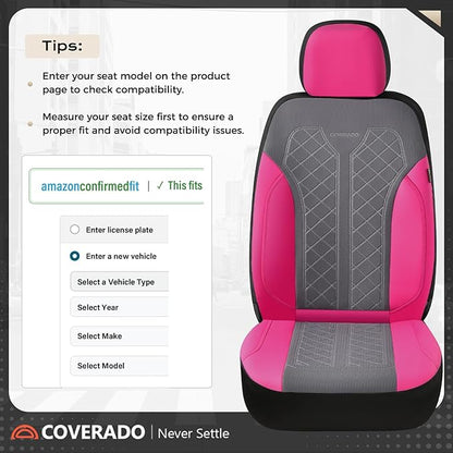 Coverado Car Seat Covers 2-Pack, Luxury Front Seat Covers, Automotive Car Seat Protectors, Pink Seat Covers Universal Fit for SUVs, Trucks, Sedans