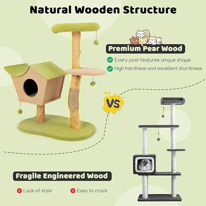 PETSITE 43 Inches Cat Tree for Indoor Cats, Wooden Multi-Level Cat Tower with Scratching Post, Top Perch, Cat Condo, Jingling Balls, Modern Cat Tree Tower for Large Cats