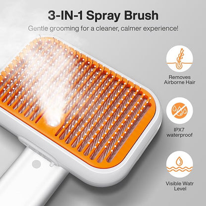 Dog Brush for Shedding & Cat Brush for Indoor Cats: 3-in-1 Cool Mist Spray Groomer – Self-Cleaning & Waterproof – Effortless Detangling, Deshedding & Bathing for Long/Short Haired or Water-Averse Pets