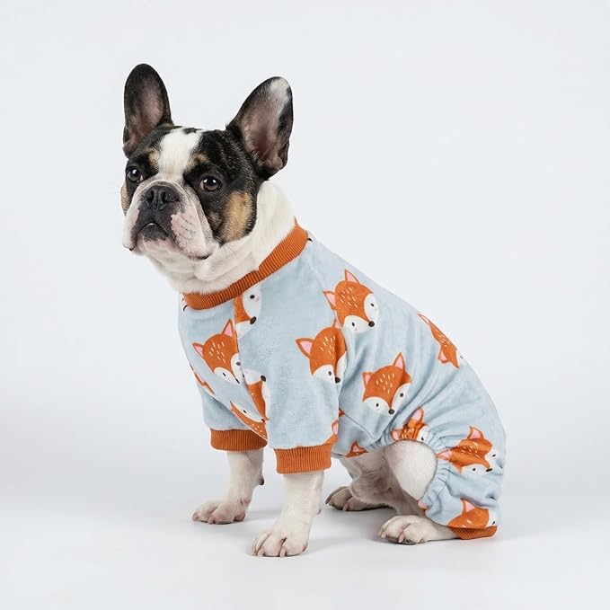 Fitwarm Funny Fox Dog Pajamas, Warm Dog Onesie, Dog Clothes for Small Dogs Girl Boy, Lightweight Velvet, Pet Outfit, Gray, Orange, XL