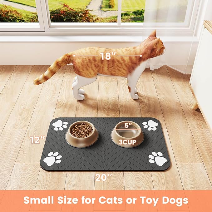 Pet Feeding Mat-Absorbent Pet Placemat for Food and Water Bowl, with Waterproof Rubber Backing, Quick Dry Water Dispenser Mat for Dog and Cat (20"x12", Red)