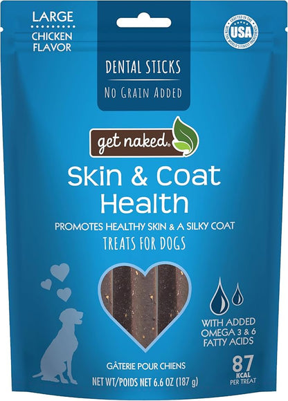 Get Naked Grain Free 1 Pouch 6.6 Oz Skin & Coat Dental Chew Sticks, Large