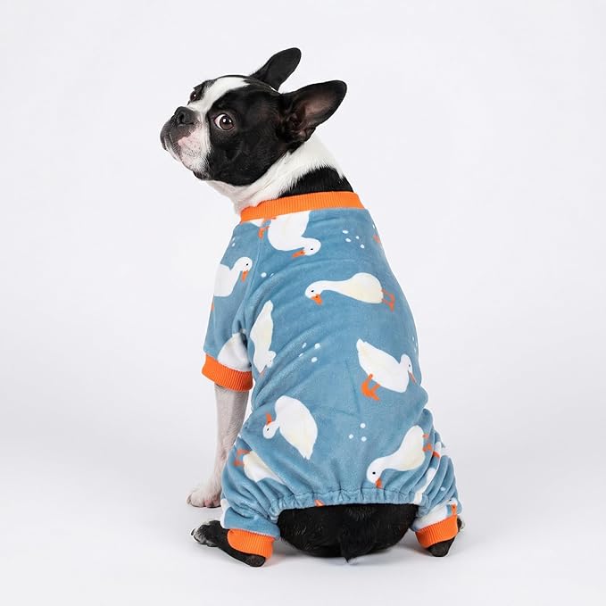 Fitwarm Adorable Duck Dog Pajamas, Warm Winter Dog Clothes for Small Dogs Boy Girl, Cozy Pet Onesie with Feet, Blue, White, Orange, Large