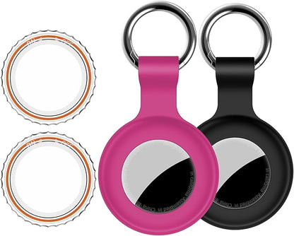 1|2|4Pack for Apple AirTag Holder,for Air Tag 2nd &1st Genaretion,Waterproof GPS Tracker Air Tag Keychain with Cover Anti-Scratch Silicone for Air-Tag Case for Pets,Kids,Bags,Luggages-Black+Rosered