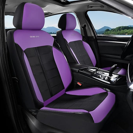 Coverado 3D Air Mesh Front Car Seat Cover, Sports Carbon Fiber Design, Breathable Seat Protectors Airbag Compatible Comfort Universal for Most Cars, Van,Trucks, SUV, Black&Purple