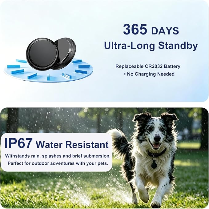 GPS Tracker for Dogs, Works with Apple Find My App, 365-Day Battery Life, No Monthly Fee, No SIM Card, IP67 Waterproof Anti-Lost Tag for Cats, Keys & All Personal Valuables