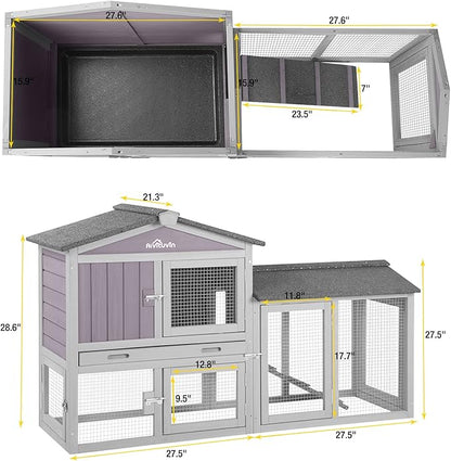 Aivituvin Rabbit Hutch Indoor Bunny Cage Outdoor Chicken Coop Rabbit House Bunny Hutch with Deeper Plastic Tray (Grey02 -one Set)