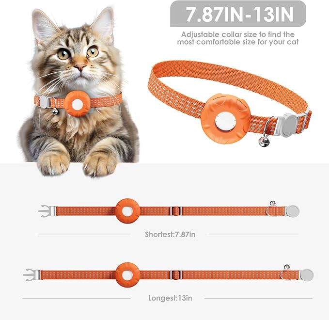 GPS Tracker for Cats, Waterproof Pet GPS Tracker with Safety Elastic Buckle, Compatible with Apple Find My App (Only iOS), No Monthly Fee, Orange