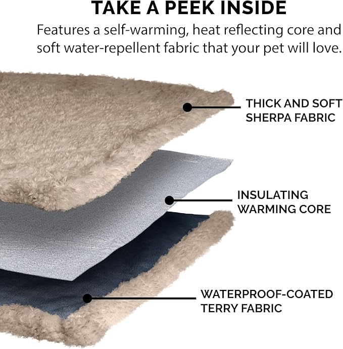 Furhaven Waterproof & Self-Warming Throw Blanket for Dogs & Indoor Cats, Washable & Reflects Body Heat - Soft-Edged Terry & Sherpa Dog Blanket - Cozy Denim, Medium
