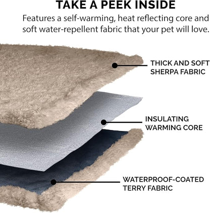 Furhaven Waterproof & Self-Warming Throw Blanket for Dogs & Indoor Cats, Washable & Reflects Body Heat - Soft-Edged Terry & Sherpa Dog Blanket - Cozy Denim, Medium