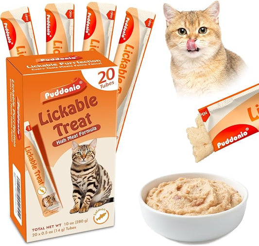 Lickable Cat Treats, High-Meat Puree, Grain & Gum Free, High Protein, No Additives, 0.5oz Tubes (Pack of 20)