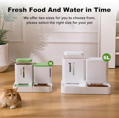 ZOMISIA Automatic Cat Feeder and Water Dispenser Set, 2 in 1 Gravity Cat Food Dispenser with 180 Degree Rotatable, Pet Self Feeding Large Capacity for Small Dogs Puppy Kitten, Black, 0.8 Gallon x 2