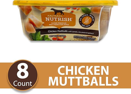 Nutrish Wet Dog Food Chicken Muttballs with Carrots, Rice Pasta & Spinach, No Corn, Wheat or Soy, 8 oz. Tub (Pack of 8) (Rachael Ray)