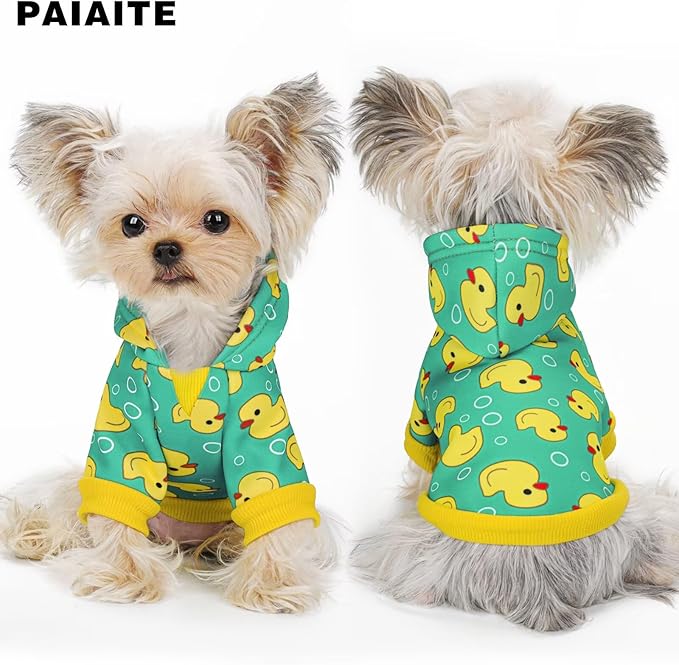 Yellow Duck Pattern Dog Hoodie Sweatshirt:Stylish with Hat, Crafted from Premium and Warm Winter Coat Clothes, Soft Materials for Superior Comfort.Perfect for Cold-Weather Walks.Yellow XS