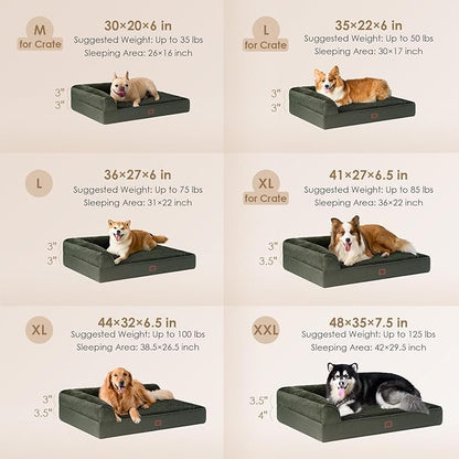 EHEYCIGA XL Dog Bed Memory Foam for Crate, Extra Large Dog Bed Orthopedic with Washable Removable Cover, Waterproof Pet Sofa Couch XLarge Size Dogs, 41x27x6.5, Dark Green