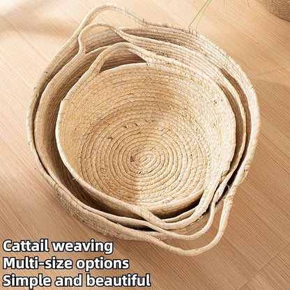 Rattan Cat Litter Pet Bed for Home Pet Supply Pet Sleeping Cat Beds Rattan Cat Dog Kitten Bed Basket Cooling Pet Nest Cat Supply Indoor Cat Cattail Grass to Weave (Corn Flakes,Medium)