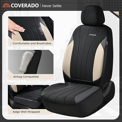 Coverado Car Seat Covers Full Set, Waterproof Automotive Seat Protectors 5 Seats,Beige Driver Protectors Universal Fit for SUVs, Trucks, Sedans,Car Accessories