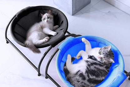 MeowWoof Cat Hammock Bed, Elevated Cat Stand, Washable Pet Sleep Supplies for Kitten Puppy (Blue Black)