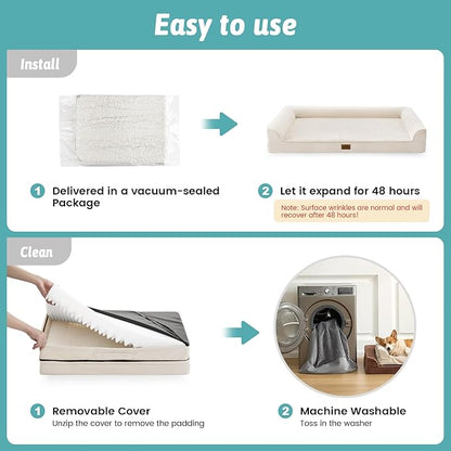 COZY KISS Orthopedic Large Dog Beds, Bolster Pet Couch with Waterproof Lining, Egg Crate Foam Sofa for Pets Up to 65 lbs, U-Shaped, 36x27x6.5 inch, Beige