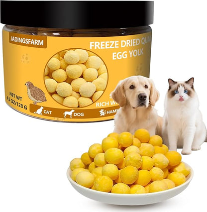 Freeze Dried Quail Egg Yolk Dog Cat Treats, Single Ingredient Raw Snacks, High Protein, Supports Skin & Coat Health, Freeze Dried Dog Treats, No Additives, Grain & Gluten Free – 4.5oz