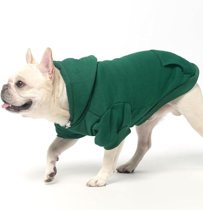 KOOLTAIL Dog Hoodie for Large Medium Small Dogs,Soft&Warm Pet Sweater with Leash Hole and Pocket Boy Girl, Puppy Fall Winter Jacket Clothes,French Pitbull Cold Weather Coat Sweatshirt,Deep Green M