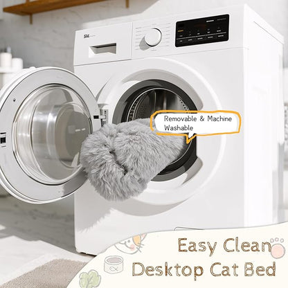 Cat Bed for Desk 360 Rotating with Adjustable Height, Removable Desk Mounted Kitty Bed with Soft Fur, Desktop Cat Hammock Supports 33 lbs for Table Home Office Indoor