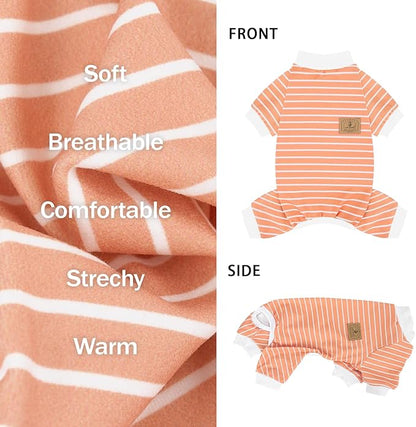 XPUDAC 4 Pack Dog Pajamas Striped Dog Clothes for Small Medium Dogs Girl Boy Comfy Puppy Outfit Doggy Jammies Onesie Pet Costume, Purple, Pink, Orange, XL
