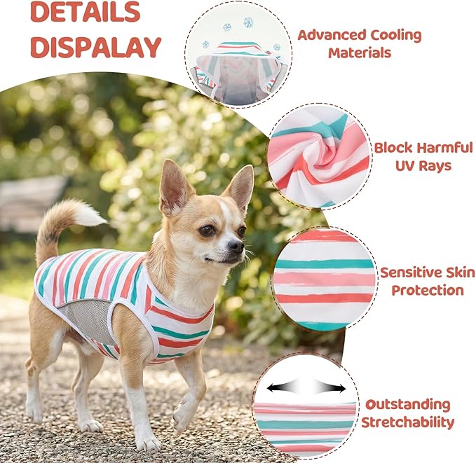 UPF 50+ Sun Protection Dog T-Shirt, 2 Pack Lightweight Sleeveless Dog Vest for Small Dogs Girl – Reflective Strips, Quick-Dry Pet Apparel, Sports Fan Shirt P23ST00512M
