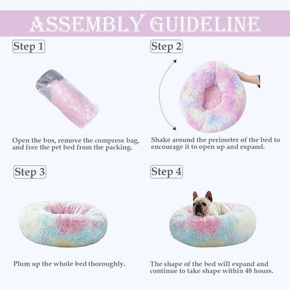 Washable Dog & Cat Bed for Ultra Large Small Medium Size Pet, Calming Donut Round Cute Warming Mat House Supply Indoor, 8 Sized Deal Necessity Essential Furniture for Boy Girl Puppy Kitten kitty