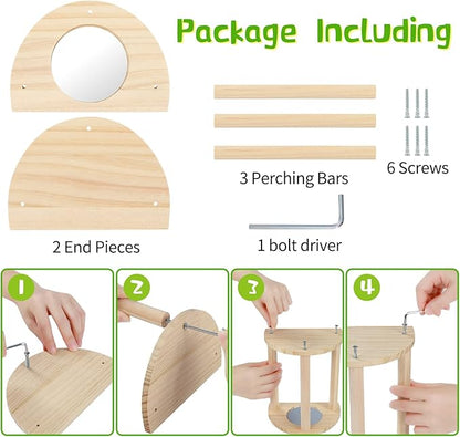 Pine Chicken Perch with Mirror, Strong Chick Jungle Gym Roosting Bar, Chicken Toys for Coop and Brooder, Training Perch Toys for Large Bird, Parrot, Macaw, Hens (Small)