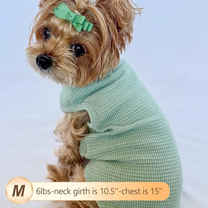 KYEESE 2Pack Waffle Dog Shirts, Lightweight Sleeveless Dog T Shirts for Small Dogs Boy Girl, Breathable Pet Vest Comfortable Tank Top Soft Dogs Clothes for Daily Wear, Green+Grey, M