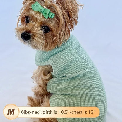 KYEESE 2Pack Waffle Dog Shirts, Lightweight Sleeveless Dog T Shirts for Small Dogs Boy Girl, Breathable Pet Vest Comfortable Tank Top Soft Dogs Clothes for Daily Wear, Green+Grey, M