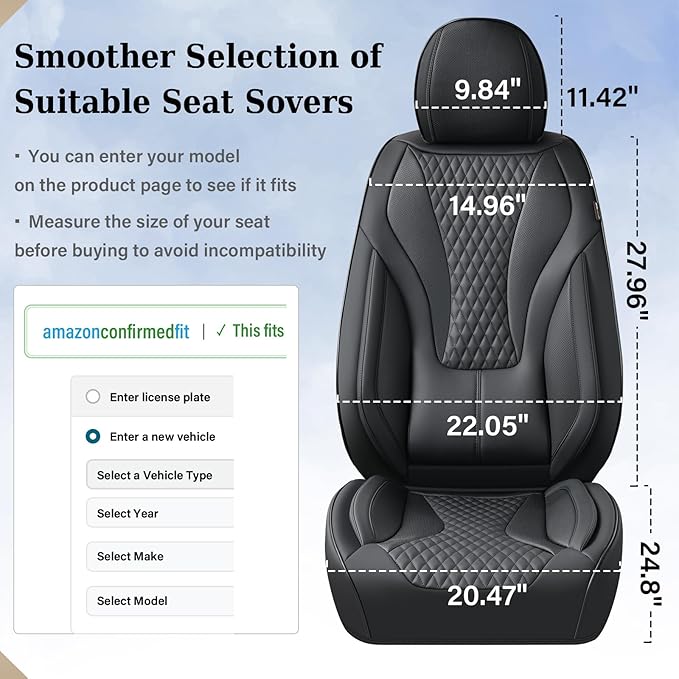 Coverado Waterproof Nappa Leather Car Seat Covers, Automotive Seat Covers Fullset, 5 Seat Car Seat Cushion & Car Seat Protector, Black Front and Rear Covers Universal Fit for Most Cars, SUVs, Trucks