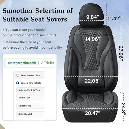 Coverado Waterproof Nappa Leather Car Seat Covers, Automotive Seat Covers，Front Car Seat Cushion & Car Seat Protector, Black Seat Covers Universal Fit for Most Cars, SUVs, Trucks