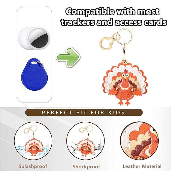 BORKUANA Leather Keychain Holder Case Compatible with AirTag,Cute Protective Cover with Keyring