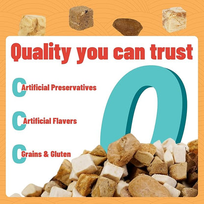 Just Try 16OZ Freeze-Dried Dog Treats Mixed Flavors for Dogs & Cats Raw Single Ingredient Chicken,Salmon, Beef Liver,Chicken Liver,Chicken Heart,Duck,Cod,High Protein Grain-Free Training Treats