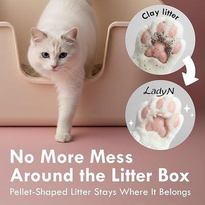Lady N Pellet Tofu Cat Litter Boba Tea Scent, Strong Clumping, Ultra Absorbent, Dust-Free, Low Tracking, Water-Soluble, Natural Ingredients, Enviro-Probiotic Odor Control 18lb