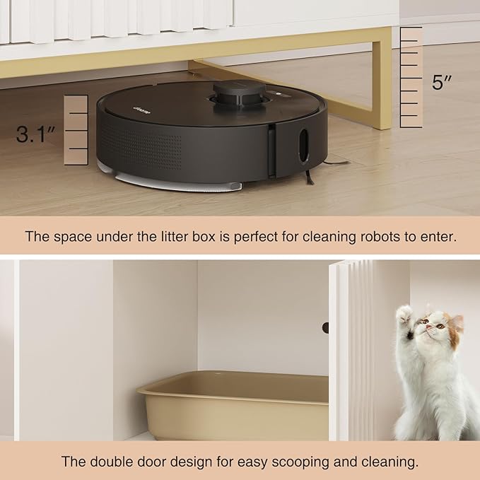 Halitaa Litter Box Enclosure, Modern Cat Litter Box Furniture Hidden Litter Box with Scratch Pad, Cat Washroom House End Table, Entryway Bench for Livingroom (White)