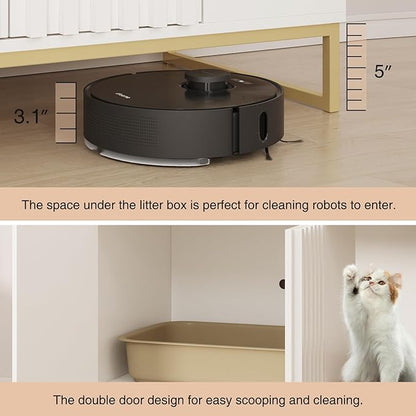 Halitaa Litter Box Enclosure, Modern Cat Litter Box Furniture Hidden Litter Box with Scratch Pad, Cat Washroom House End Table, Entryway Bench for Livingroom (White)