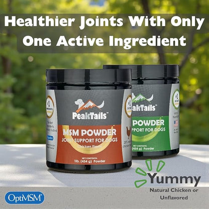 KALA HEALTH PeakTails Chicken Flavored MSM Powder for Dogs, 1 lb, Hip and Joint Support Supplement, Pure and Distilled US-Sourced MSM