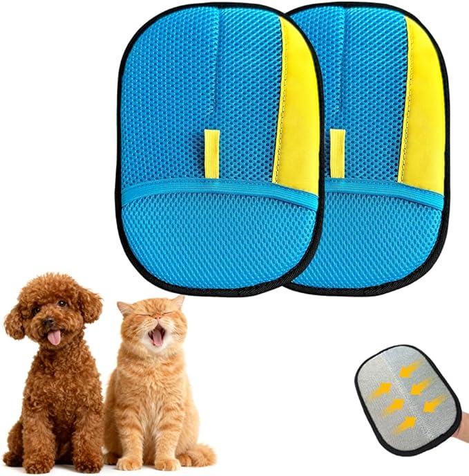 Cat Dog Hair Removal Mitt, 2 Pack Electrostatic Gloves That Work Pet Hair | Bidirectional brush fibers. Quickly cleans couch, carpet, car seat, clothing. Washable. Works on short & long hair.
