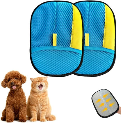 Cat Dog Hair Removal Mitt, 2 Pack Electrostatic Gloves That Work Pet Hair | Bidirectional brush fibers. Quickly cleans couch, carpet, car seat, clothing. Washable. Works on short & long hair.