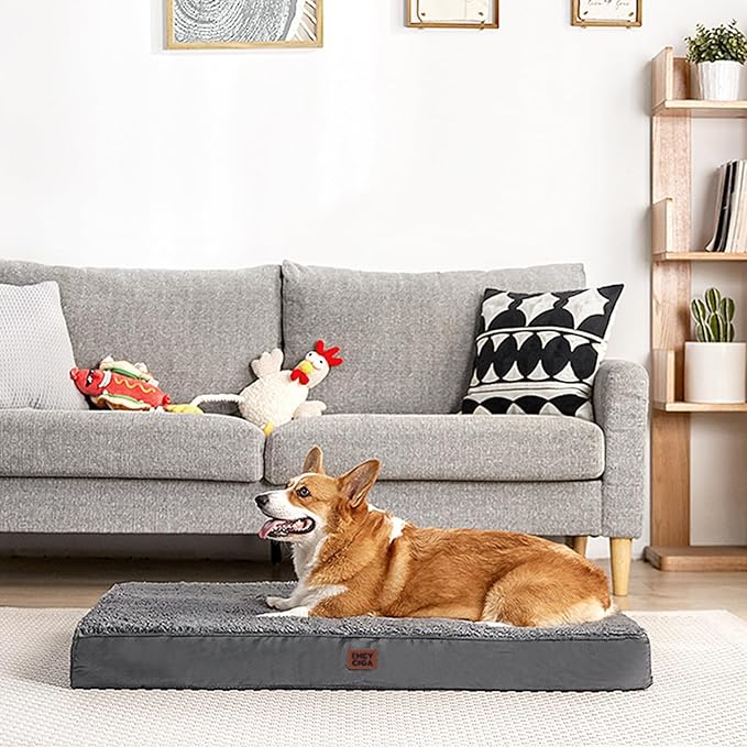 EHEYCIGA Orthopedic XL Dog Beds for Extra Large Dogs with Removable Washable Cover, Grey, 44x32