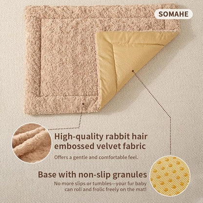 Self Warming Cat Bed Mat, Washable Self Heating Cat Mat, Extra Warm Thermal Pet Pad with Non-Slip Bottom, Soft Plush Faux Fur for Indoor Pet Sleep Cushion, 23x15 Inch Latte