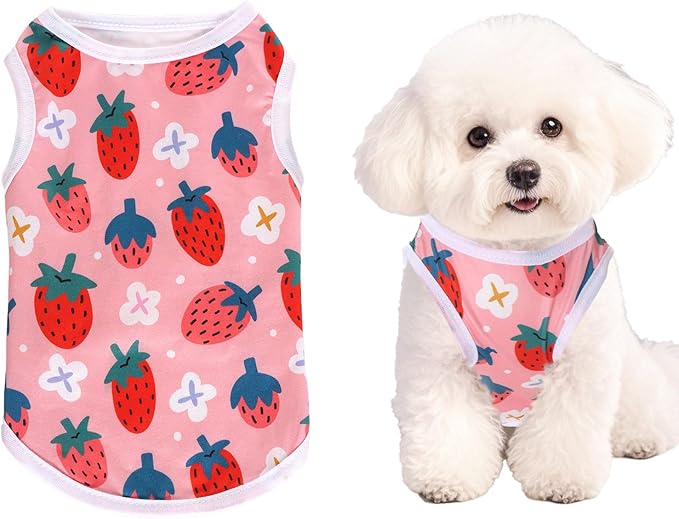 Pistha Pink Dog Shirts Cute Summer Dog Clothes Soft Pet T-Shirt Printed Puppy Shirt for Small Medium Dogs Cats Girl(Strawberry2,S)
