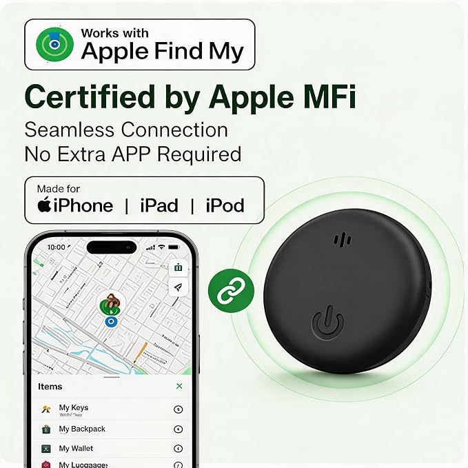 Undetectable GPS Tracker for Vehicles - Real-Time Tracking，No Monthly Fee/No SIM Card【Apple MFi Certified】Works with iOS Find My | Mini Hidden Magnetic GPS Locator，IP68 Waterproof，Reliable Performance